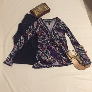 BCBG Maxazaria Shirt Long Sleeve Abstract Print XS